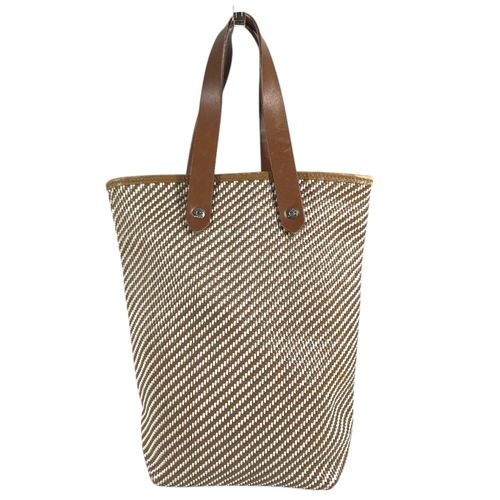 Hermes Brown Leather Canvas Handbag Tote Bag Pre-Owned