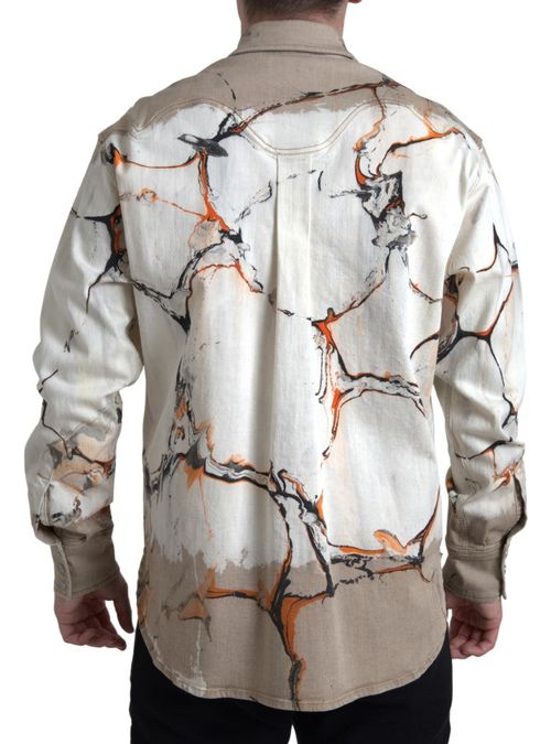 Abstract Paint-Splatter Cotton-Denim Shirt — White