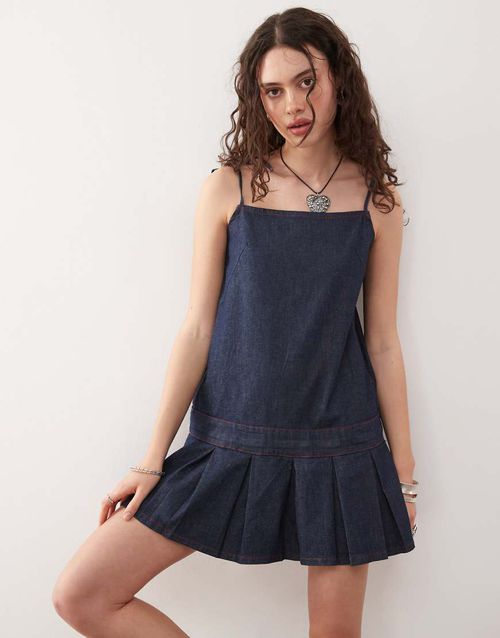 white christmas dresses Mid Blue Denim 90s Inspired Mini Dress by Rolla's – Black Salt main image 1