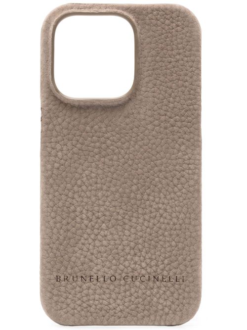 Grained-leather iPhone 14 case - Grey