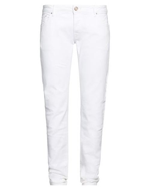 Man Jeans White Size 36 Cotton, Elastane