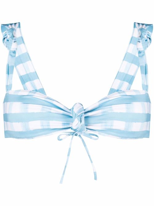 Gingham knotted bikini top - Blue