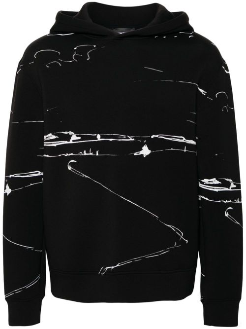 Landscape-print jersey hoodie - Black