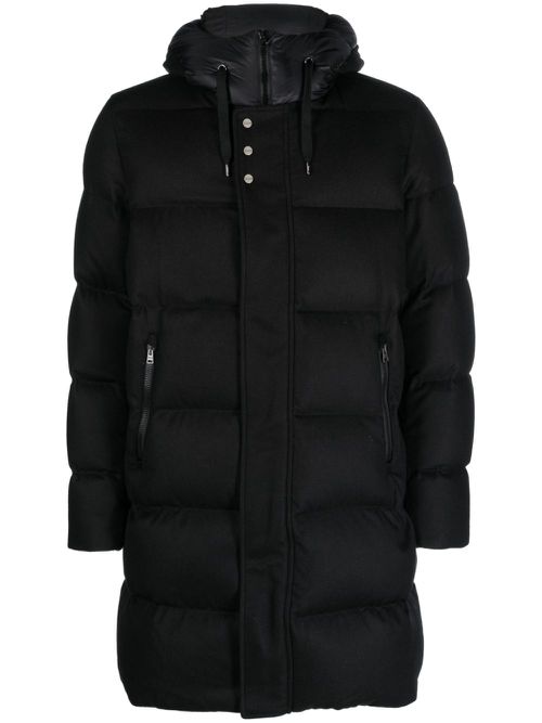 Hooded padded mid-length coat - Black