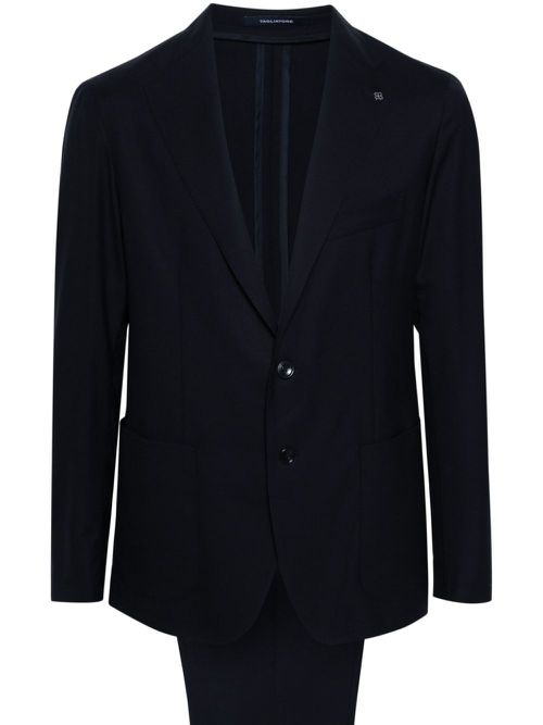 Brooch-detail wool-blend suit - Blue