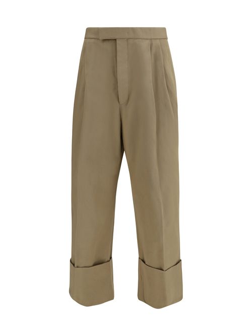 Cotton Gabardine with Double Pleats Trousers — Khaki