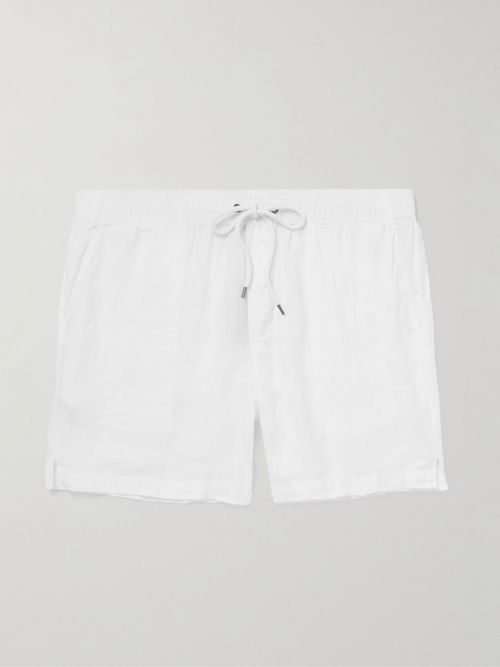 Straight-Leg Garment-Dyed Linen Drawstring Shorts - Men - White