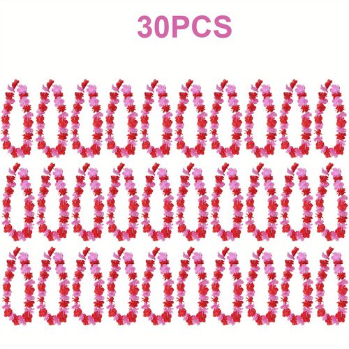 TEMU 10/20/30pcs Breast Awareness Lei Necklaces - Pink Floral Tropical Flower Garlands With Ribbon Bows, Polyester Wreaths For Wedding, Birthday