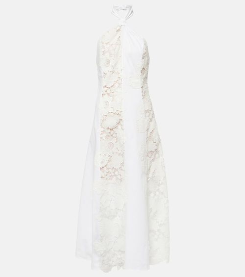 Halterneck cotton lace midi dress