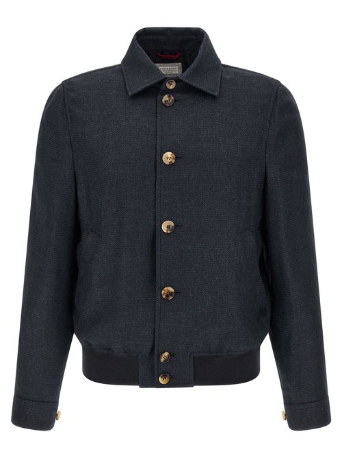 Linen and Silk Blend Jacket — Blue