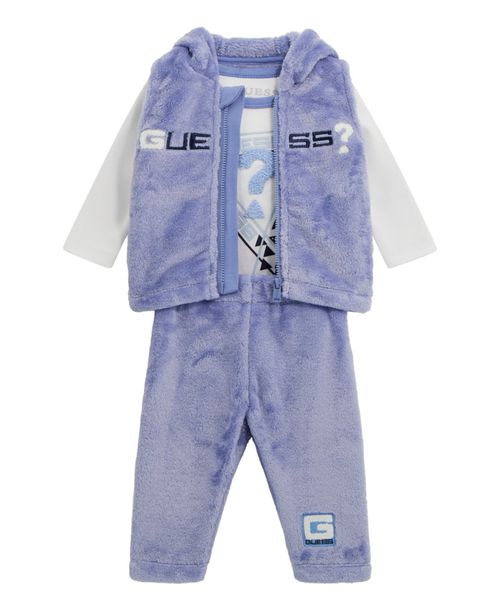 Baby Boys 3-Piece Long-Sleeve Bodysuit, Hooded Vest and Pant Set - Blue/White