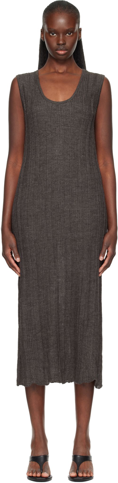 Gray Plisse Tank Maxi Dress