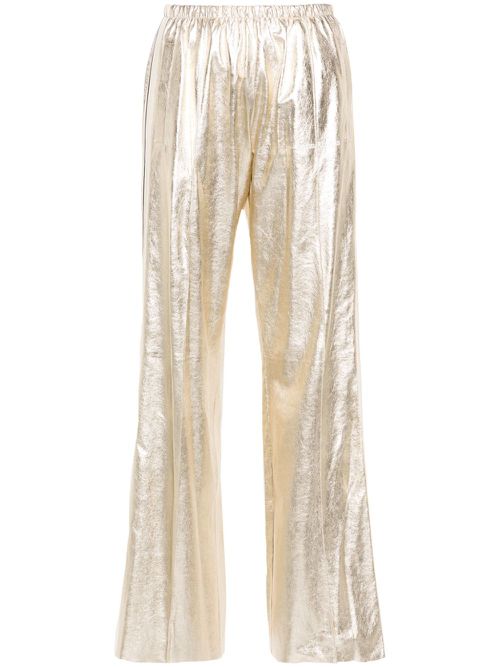 Side-stripe leather track pants - Gold