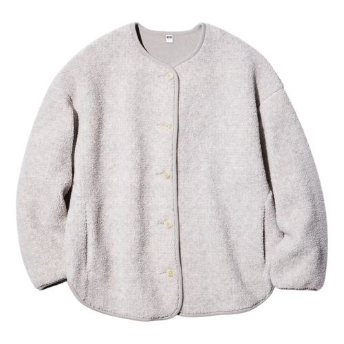 Pile Lined Fleece Relaxed Cardigan 'Light Grey'