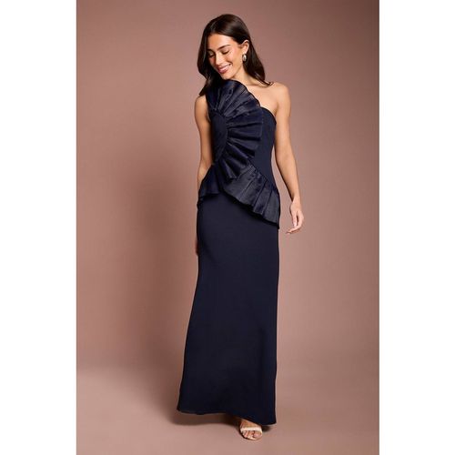 Coast Women's Pleated Front One Shoulder Gown in Navy