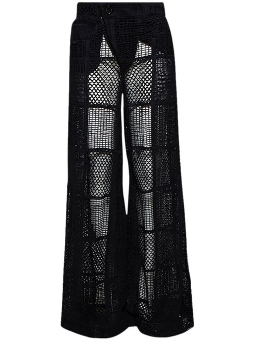 Crochet-knit wide-leg trousers - Black