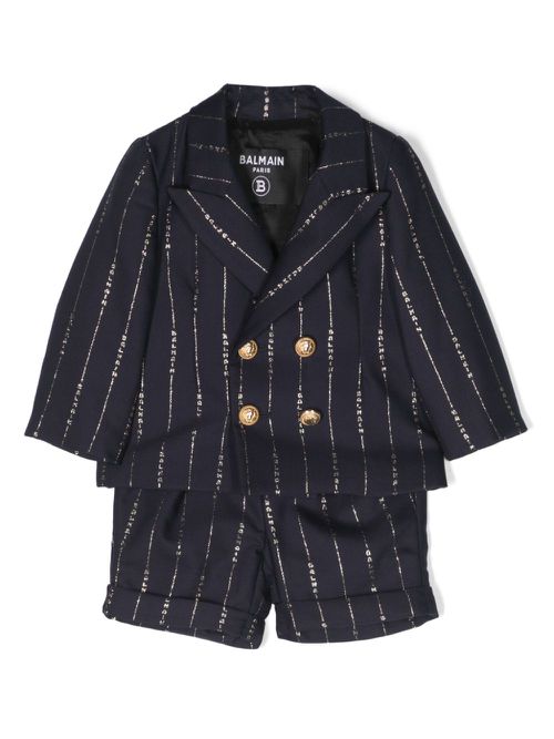 Logo-jacquard double-breasted suit - Blue