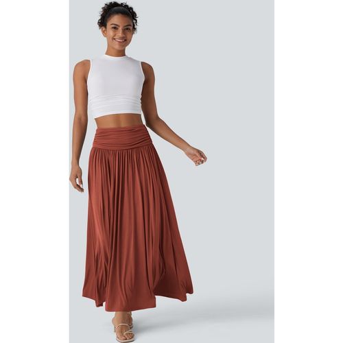 Halara High Waisted Ruched Flowy Maxi Casual Skirt - Rooibos Tea - XLregular