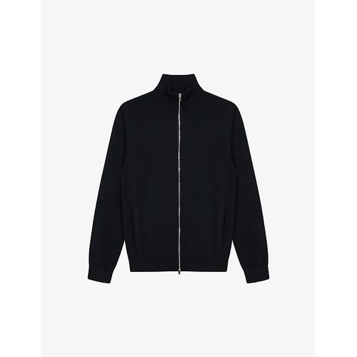 Mens Black Hampshire Funnel-neck Zip-through Merino-wool Cardigan