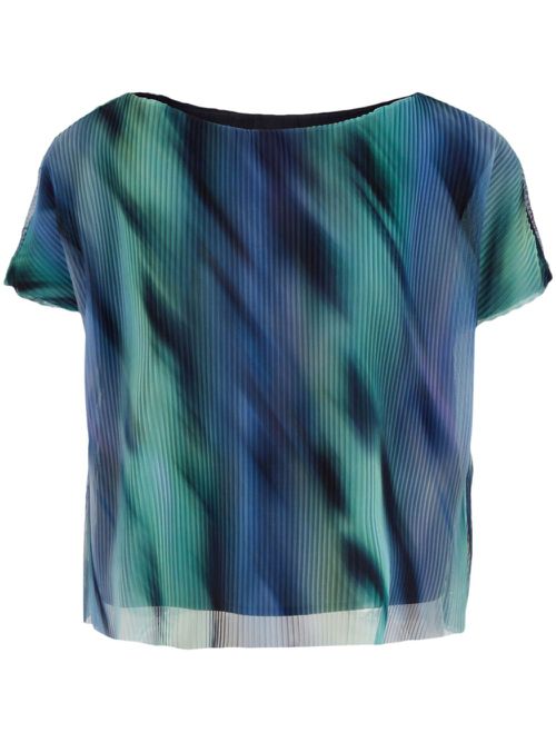 Graphic-print pleated T-shirt - Blue