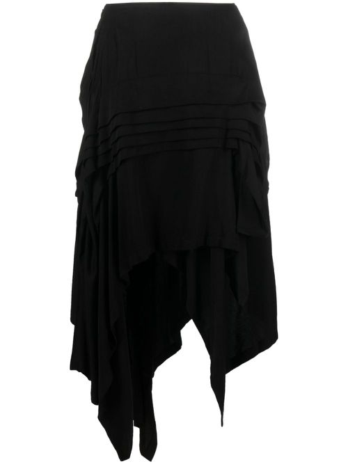 Asymmetric wool-blend midi skirt - Black