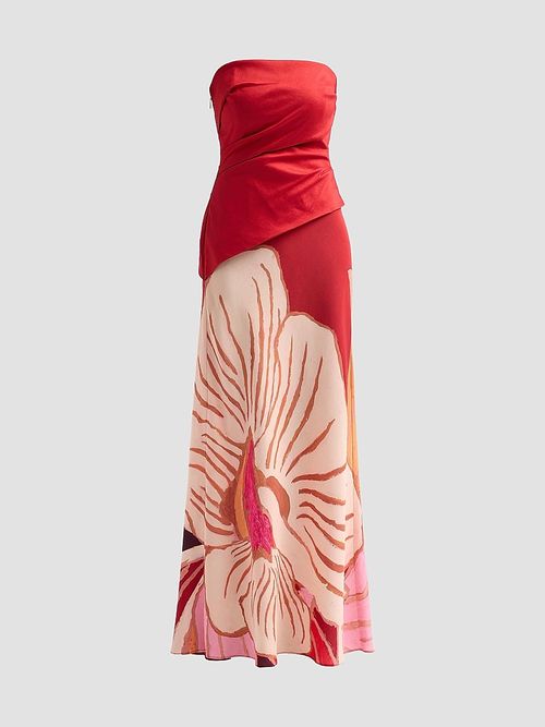 Women's Femme Fatale Lingle Floral Strapless Maxi Dress - Rouge Eclipse