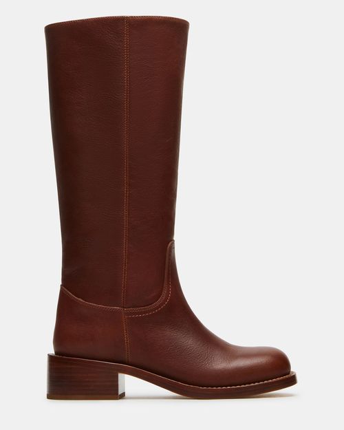 Steve Madden Women's Riggs Leather Wide Calf Knee High Boots - Rust
