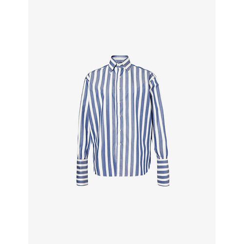 Womens Blue Stripe Stripe-pattern Curved-hem Cotton Shirt L