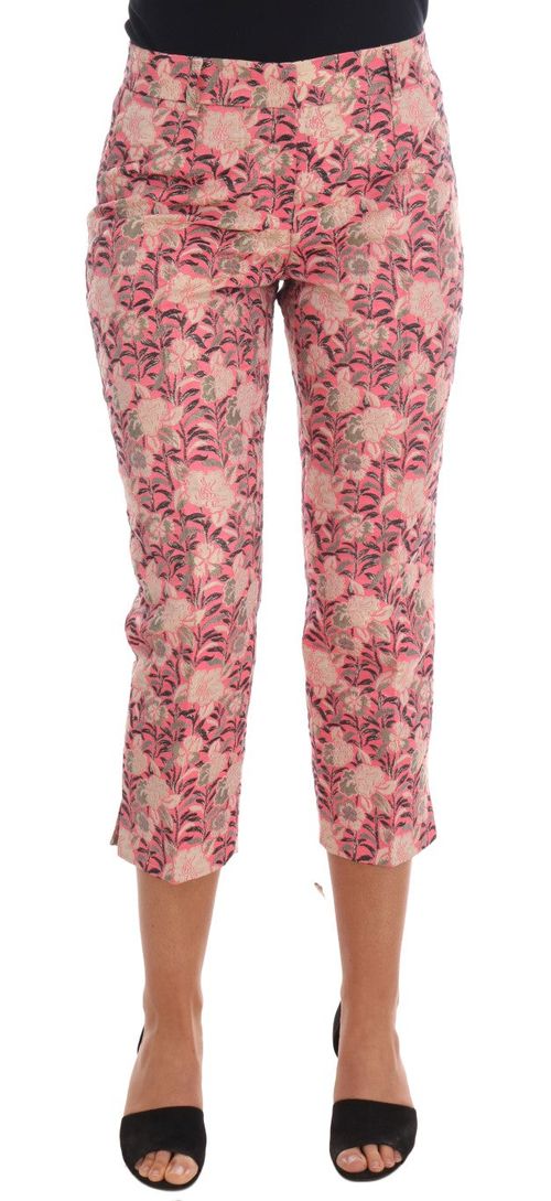 Floral Brocade Capri Pants — Pink