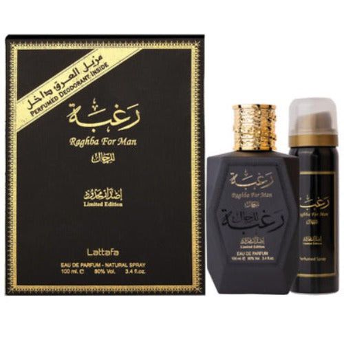 Raghba Eau De Parfum Men's Cologne 3.4 Oz EDP Spray + 1.7 Oz Deodorant Spray