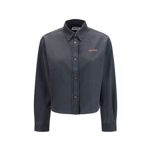Denim-Effect Cotton Shirt — Gray