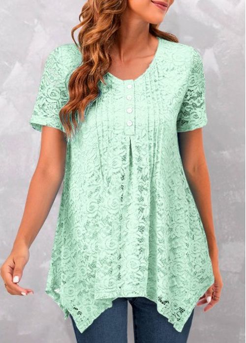 Modlily Mint Green Tuck Stitch Short Sleeve T Shirt