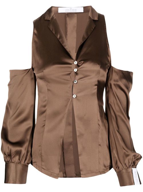 Cut out shoulder blouse - Brown