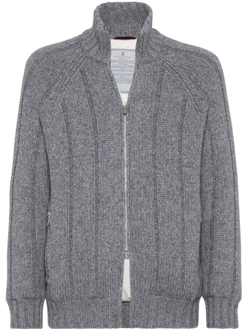 Ribbed-knit cashmere jacket - BLUE