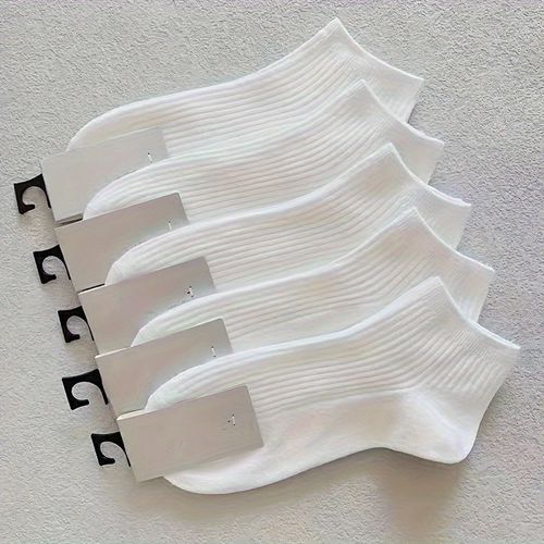 TEMU 5 Pairs Unisex Ankle Socks - Lightweight, Breathable Polyester, Plain For Athletic & Casual Wear, Hand Wash Or , Cute Sock