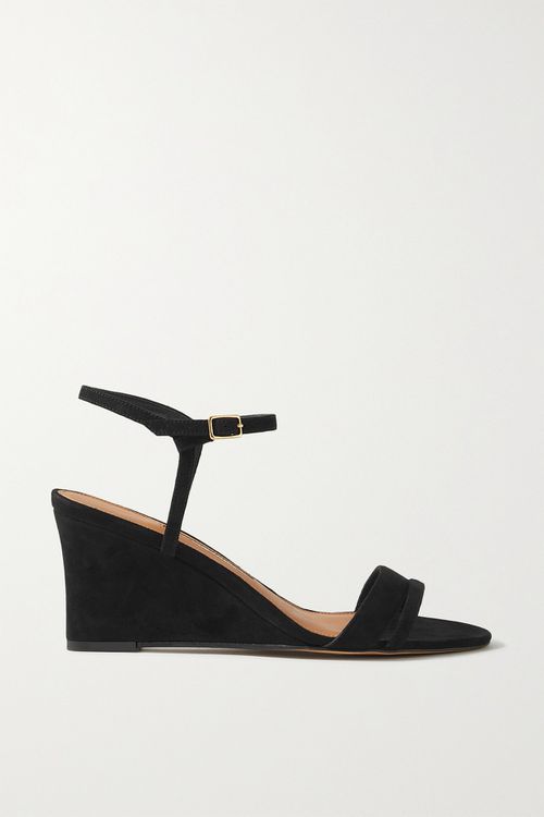 Suede Wedge Sandals - Black