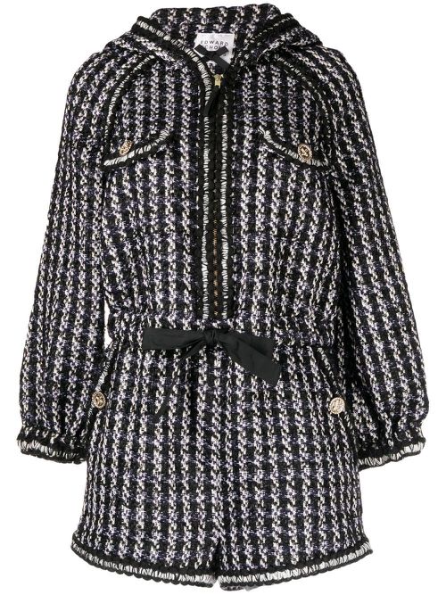 Tweed hooded short jumpsuit - Black