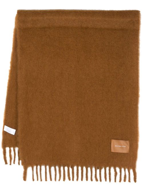 Blanket logo-patch fringed scarf - Brown