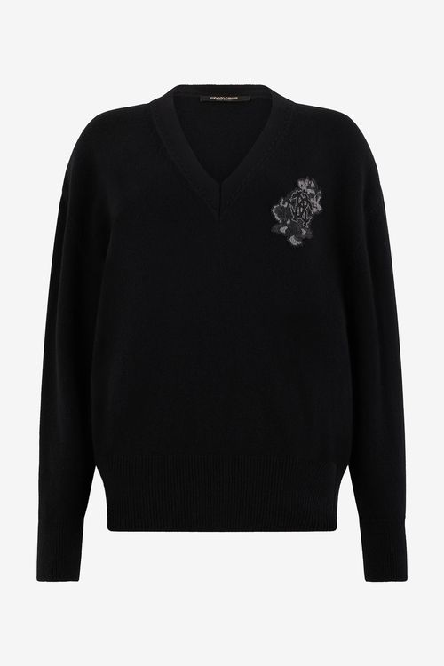 Black Sweater With Monogram Mirror Snake