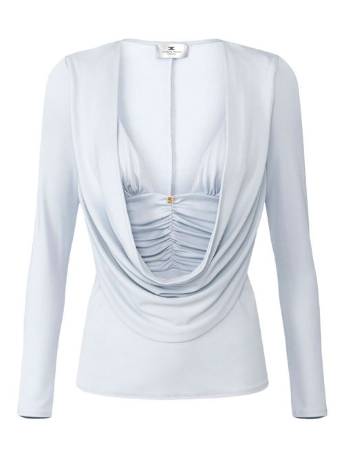 Draped-detail long-sleeve blouse - Blue