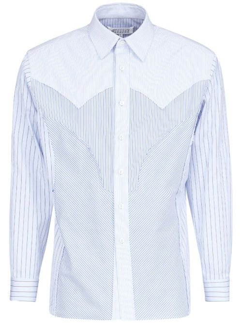 Panelled striped cotton shirt - Blue