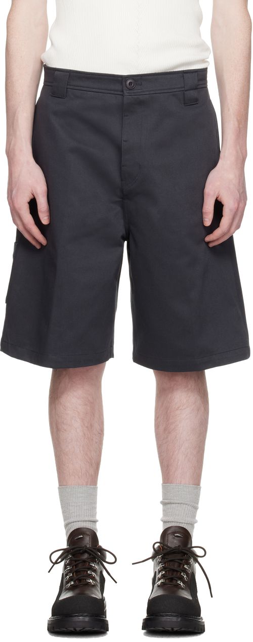 Navy Cotton Blend Stitch Pointed Bermuda Shorts