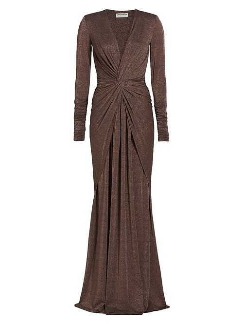 Women's Hajar Metallic Jersey Twist-Front Gown - Bronze