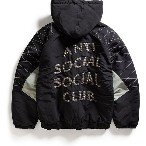 Anti Social Club Unisex ASSC Studded Starter Jacket with Quilted Shoulders in Black - Mediu