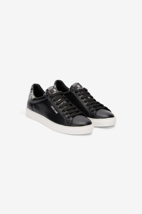 Black Leather Sneaker With Snakeskin-effect Detail