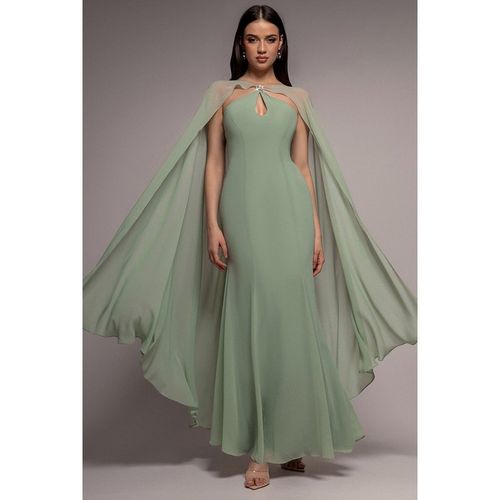 Goddiva Multiway Cape Chiffon With Embellished Trim Maxi Dress - Sage Green