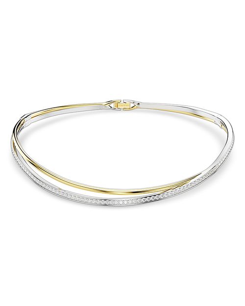Hyperbola Crystal Crossover Choker Necklace in Gold Tone & Rhodium Plated, 13.87