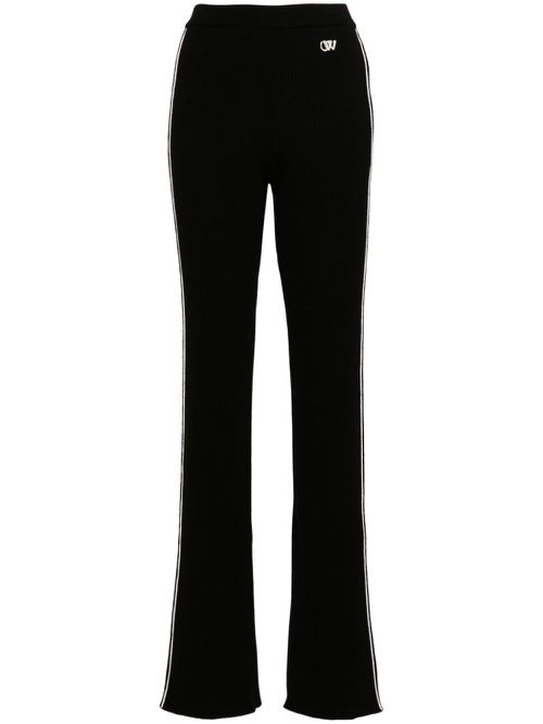 Side-stripe ribbed flared trousers - Black