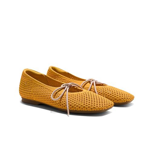 VIVAIA Makayla Square Toe Mesh Ballet Flats for Women, Breathable Raffia-Inspired Knit Shoes with Knot Detail, Lightweight Comfortable Summer Travel Flats, Black