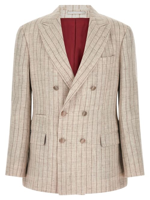 Pinstriped Linen Blazer — Gray